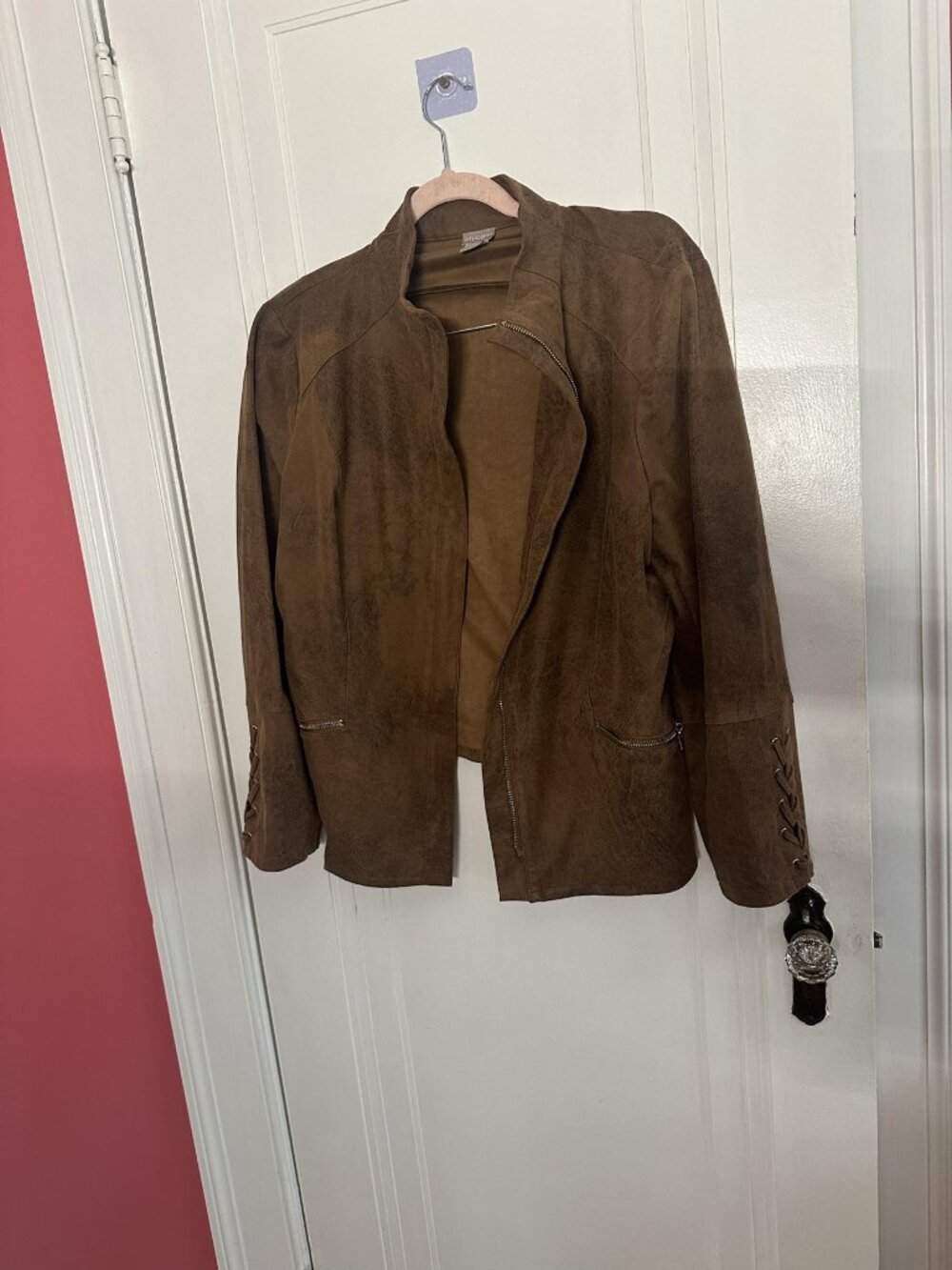 Chico's Brown Faux Suede Jacket Size 2 (Fits 12-14)